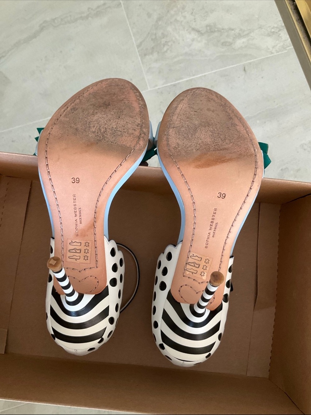 Sophia Webster Polka-dot Lilico blue, black white floral ankle strap Heels, 39 - Picture 8 of 12